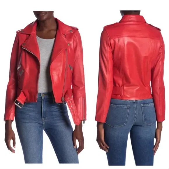 Walter Baker Allison Leather Moto Red Jacket - Picture 3 of 12